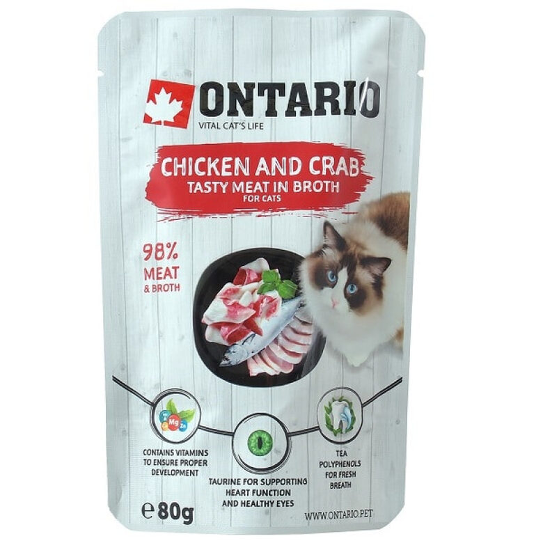 Cat wet food Ontario Pouch Chicken and Crab in Broth 80g