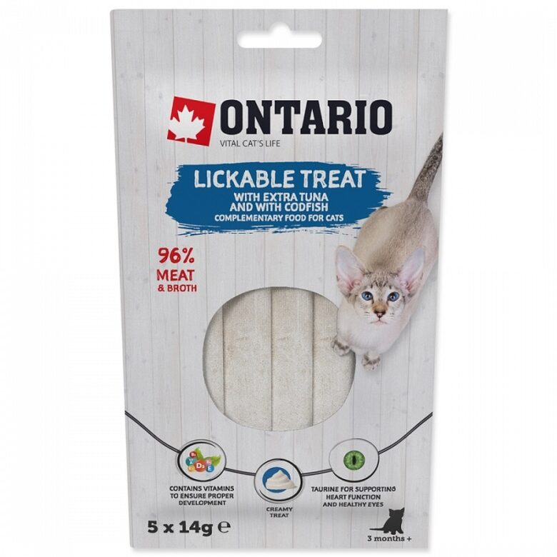 Cat treat Ontario Lickable Treats with Tuna and Codfish 5 x 14 g