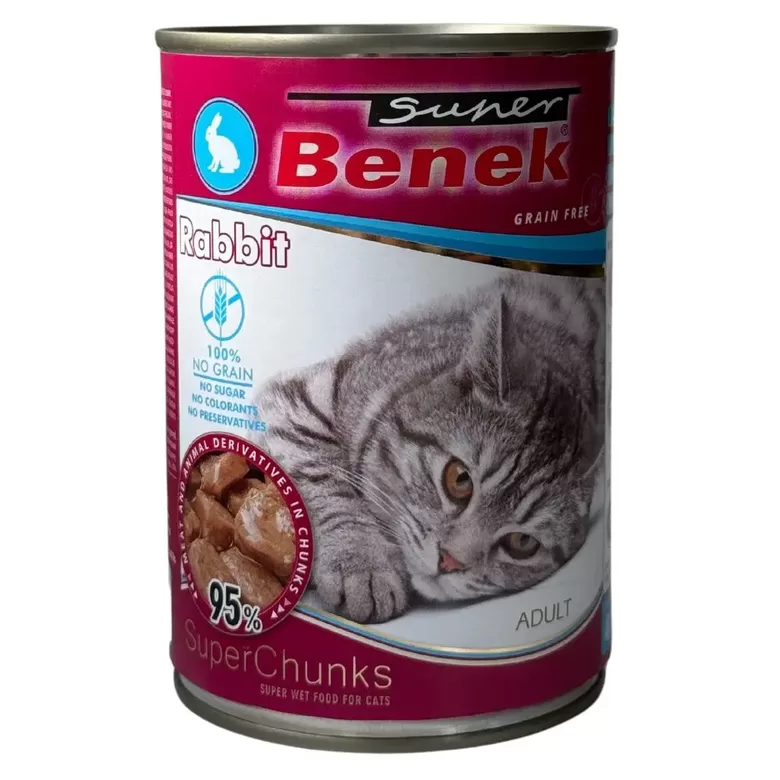 Super Benek canned cat food chunks with rabbit meat in sauce 415 g