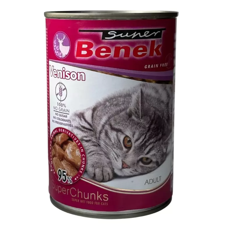 Super Benek canned cat food chunks with game meat in sauce 415 g