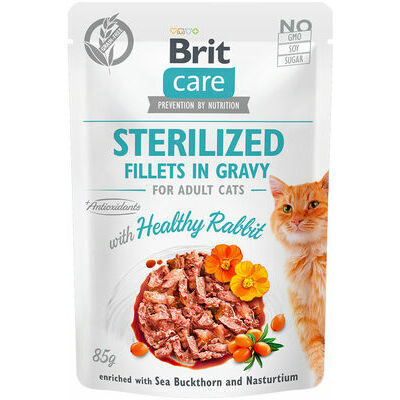 Brit Care Cat Sterilized Pouch Fillets in Gravy Healthy Rabbit 85 g mitrā barība kaķiem (uz vietas)