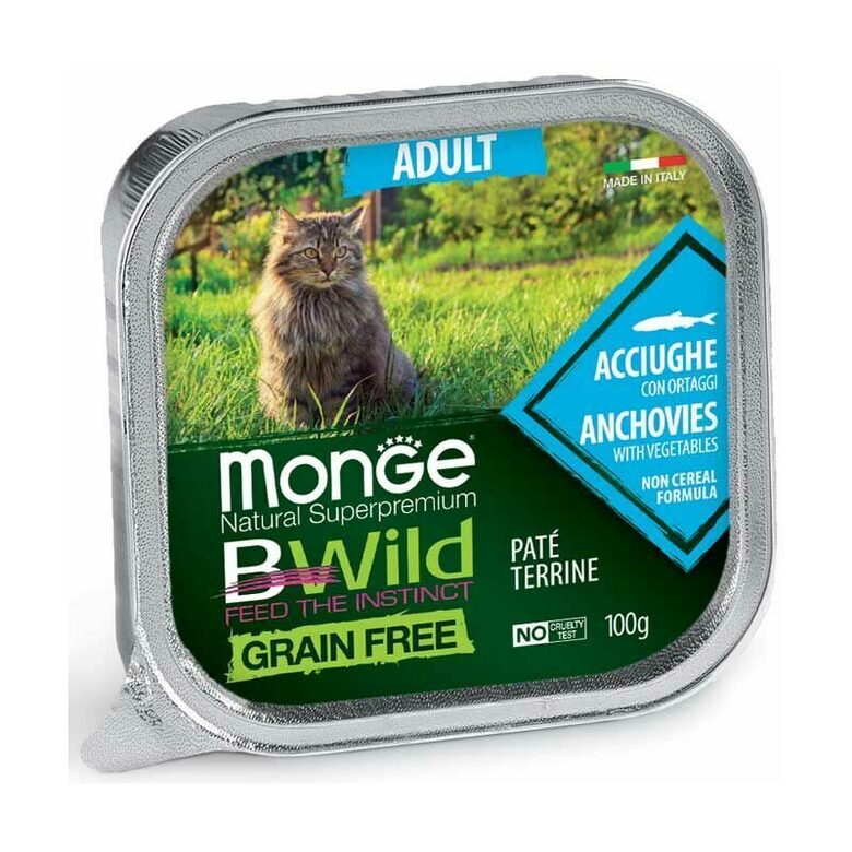 Wet cat food Monge Cat BWild Grain Free Adult Pate Anchovies with Vegetables 100 g