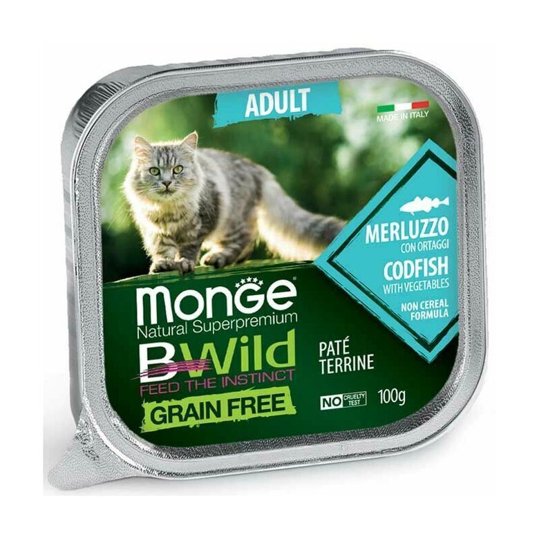 Wet cat food Monge Cat BWild Grain Free Adult Pate Codfish with Vegetables 100 g