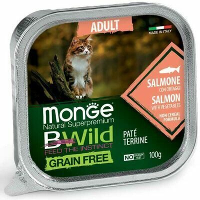 Wet cat food Monge Cat BWild Grain Free Adult Pate Salmon with Vegetables 100 g