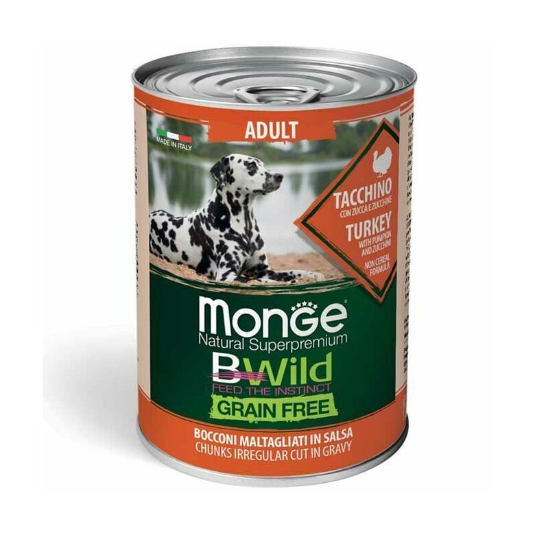 Dog wet food Monge Dog BWild Grain Free All Breeds Adult Chunkies in Gravy Turkey with Pumpkin and Zucchini 400 g