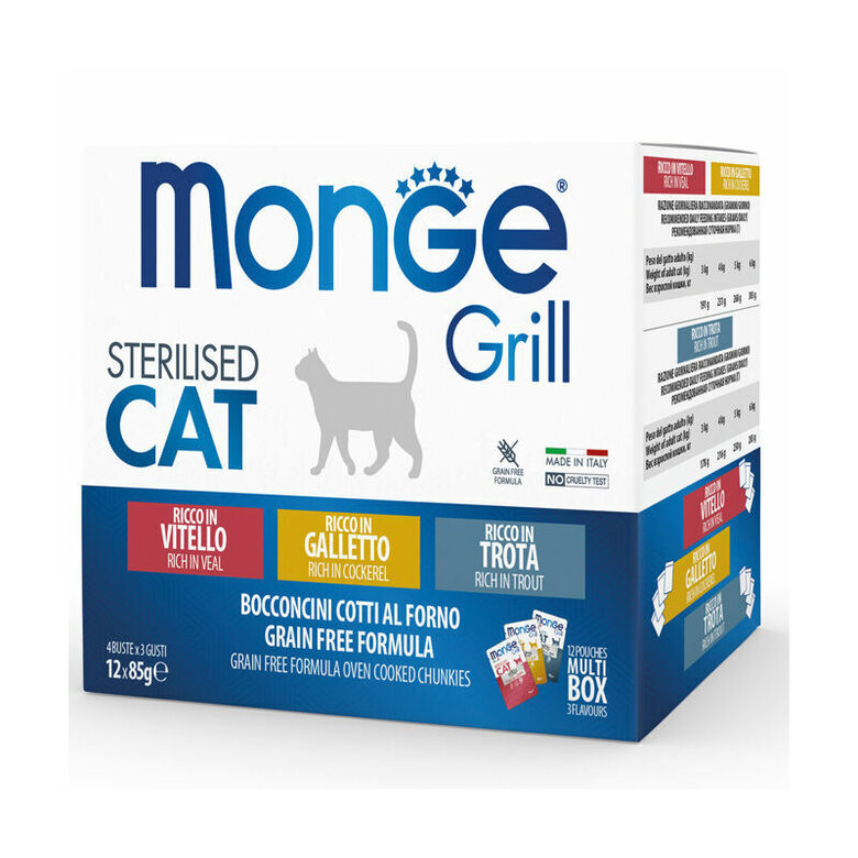 Monge Cat Grill Pouches Multipack Sterilised Veal, Cockerel, Trout 12x85 g