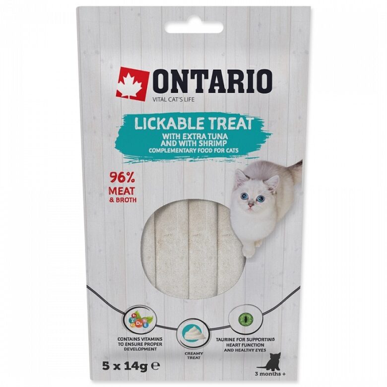 Cat treat Ontario Lickable Treats with Tuna and Shrimp 5 x 14 g