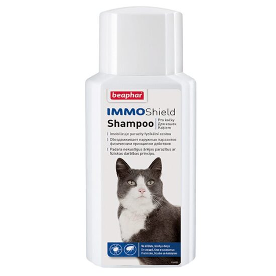 Pret blusām, ērcēm šampūns kaķiem Beaphar IMMO Shield Shampoo Cat 200 ml