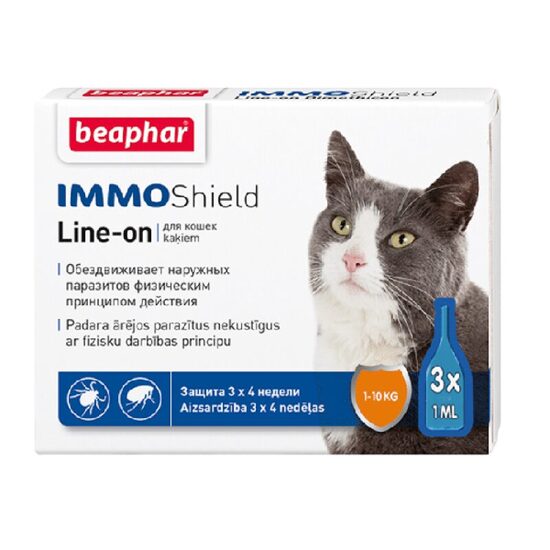 Pilieni pret blusām, ērcēm kaķiem Beaphar IMMO SHIELD LINE-ON Cat 3 pip.