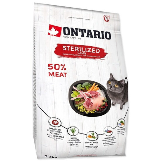 Sausā barība kaķiem Ontario Cat Sterilised Lamb 2 kg