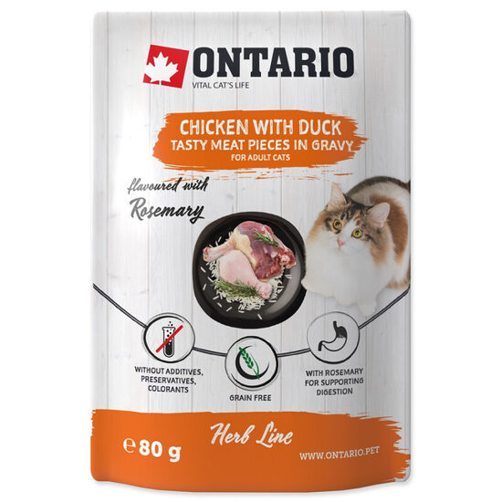 Konservi kaķiem Ontario Herb Chicken with Duck, Rice and Rosemary 80g