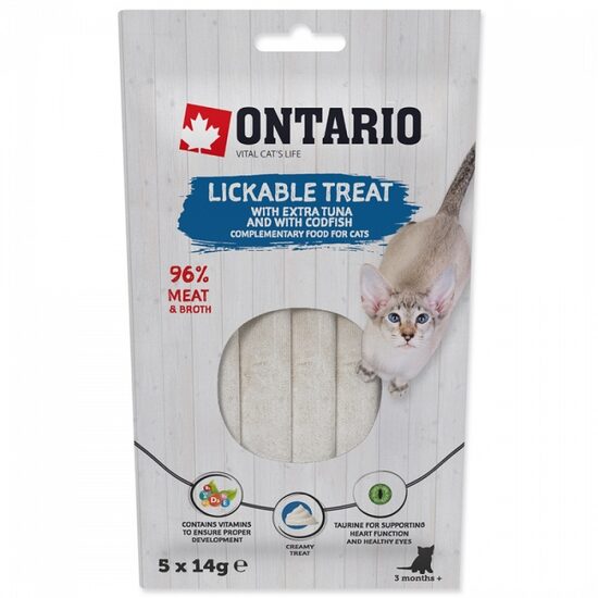 Gardums kaķiem Ontario Lickable Treats with Tuna and Codfish 5 x 14 g