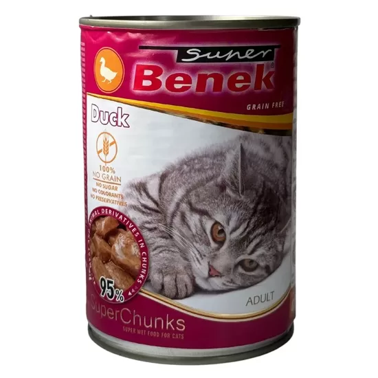 Super Benek canned cat food chunks with duck meat in sauce 415 g