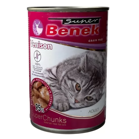 Super Benek canned cat food chunks with game meat in sauce 415 g