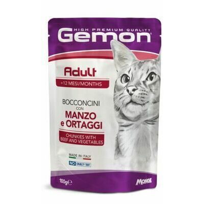 Cat wet food Gemon Cat Pouch Adult Chunkies with Beef and Vegetables 100 g