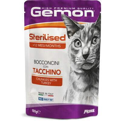 Cat wet food Gemon Cat Pouch Sterilised Chunkies with Turkey 100 g
