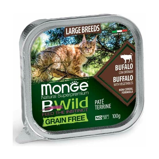 Wet cat food Monge Cat BWild Grain Free Large Breed All Life Stages Pate Buffalo with Vegetables 100 g