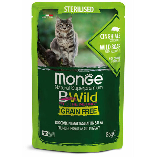 Monge Cat BWild Pouch Grain Free Sterilised Chunkies in Gravy Wild Boar with Vegetables 85 g