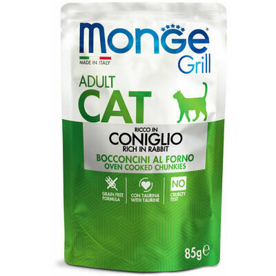 Cat wet food Monge Cat Grill Pouch Adult Chunkies in Jelly Rich in Rabbit 85 g