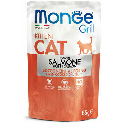 Cat wet food Monge Cat Grill Pouch Kitten Chunkies in Jelly Rich in Salmon 85 g