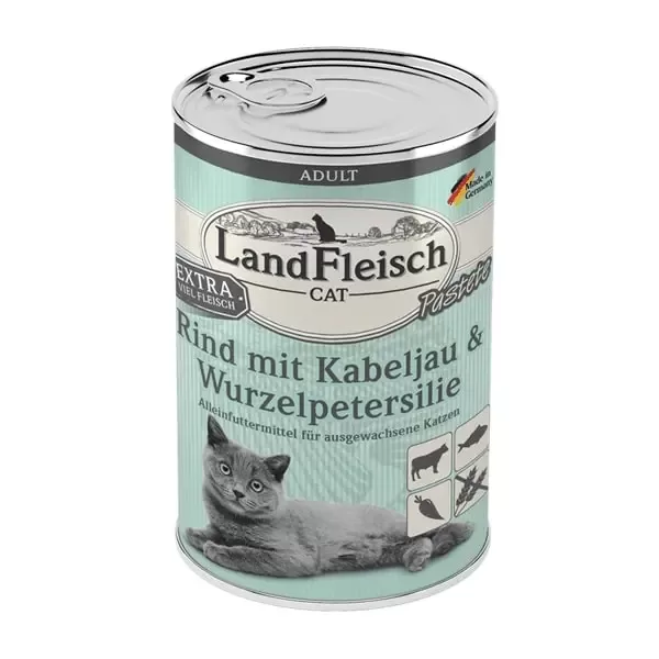 Canned Landfleisch for cats pate with beef+menut+parsley 400 g