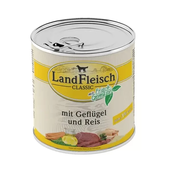 Konservi Landfleisch suņiem ar mājputnu gaļu rīsiem 800 g