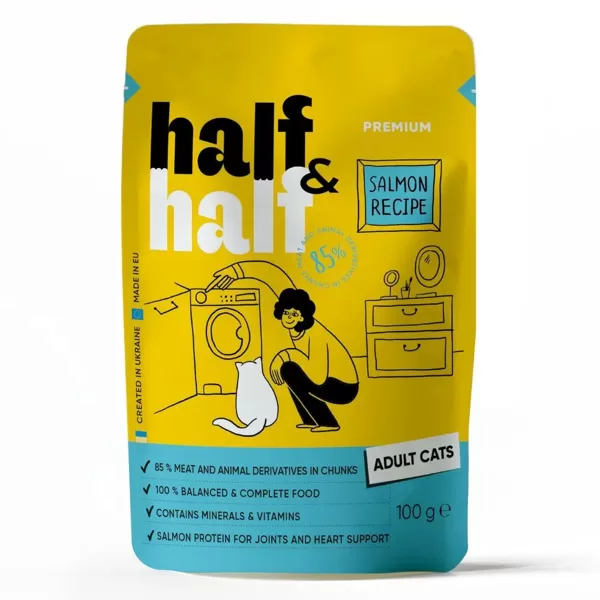 Half&Half konservi ar Lasi želejā pieaugušiem kaķiem 100 g
