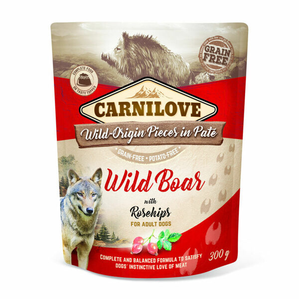CARNILOVE Pate Wild Boar with Rosehips 300g mitrā barība suņiem